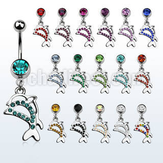 mcddp17 piercing ombligo acero quirurgico bola joya bisel 8mm pareja delfines cristal 10mm venta