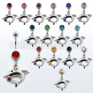 mcddp4 piercing ombligo acero quirurgico bola joya bisel 8mm delfin colgado cristal 10mm al por mayor