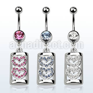 mcdhrc8 316l steel belly banana with 2 hearts on pendant