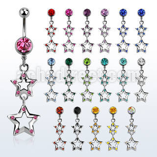 mcdsar6 piercing ombligo acero quirurgico bola joya bisel 8mm estrellas conectadas s cristal 10mm al por mayor