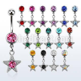 mcdsar piercing ombligo acero quirurgico bola joya bisel 8mm estrella cristal redondo 10mm al por mayor