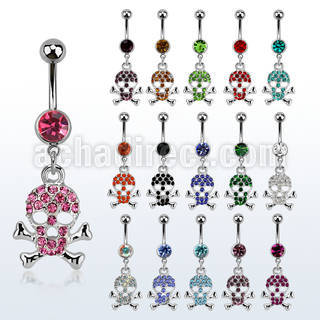 mcdsk5 piercing ombligo acero quirurgico bola 8mm joya bisel colgante cristal tachonado calavera huesos cruzados al por mayor