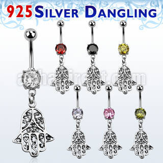 mcdvd14 piercing ombligo acero 316l zirconia redonda 8mm mano fatima plata esterlina al por mayor