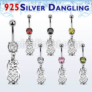 mcdvd15 piercing ombligo acero 316l zirconia redonda 8mm buho plata esterlina colgado venta