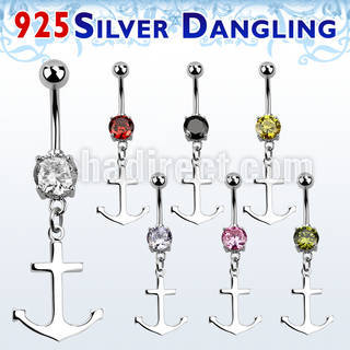 mcdvd22 piercing ombligo acero 316l zirconia redonda 8mm ancla liso plata esterlina colgado venta