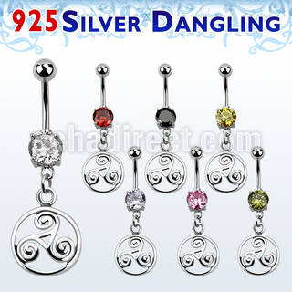 mcdvd23 piercing ombligo acero 316l zirconia redonda 8mm triskele plata esterlina colgado venta