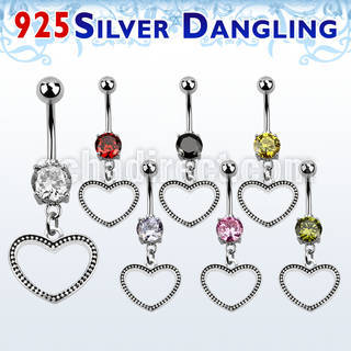 mcdvd24 piercing ombligo acero 316l zirconia redonda 8mm corazon plata esterlina colgado al por mayor
