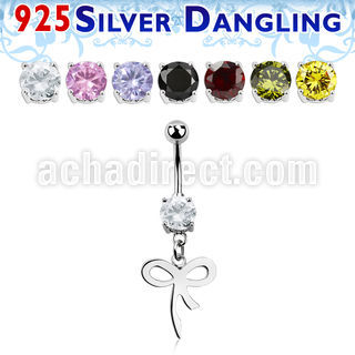mcdvd27 steel cz belly banana silver dangling ribbon