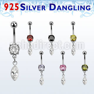 mcdvd29 banana ombligo acero quirurgico zirconia redonda 8mm colgante plata esterlina zirconia marquisa bisel 10mm mayorista