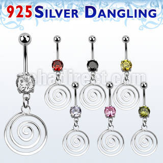 mcdvd32 piercing ombligo acero 316l zirconia redonda 8mm remolino plata esterlina colgado venta