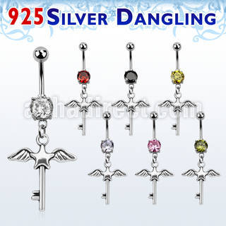mcdvd3 piercing ombligo acero 316l zirconia redonda 8mm llave estrella alas plata esterlina distribuidor mayorista