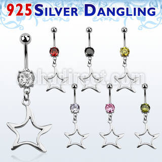 mcdvd8 piercing ombligo acero 316l zirconia redonda 8mm estrella plata esterlina distribuidor mayorista