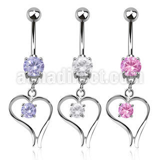 mcdz12 316l steel belly banana w prong cz heart w round cz