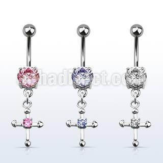 mcdz14 piercing ombligo acero quirurgico zirconia 8mm cruz zirconia redonda centro 10mm distribuidor mayorista