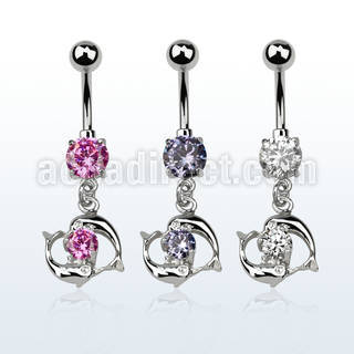 mcdz15 piercing ombligo acero quirurgico zirconia 8mm pareja delfines colgados nadando alrededor zirconia redonda 10mm al por mayor