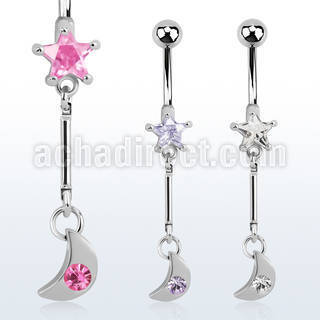 mcdz322 316l steel belly banana w star prong cz crystal moon