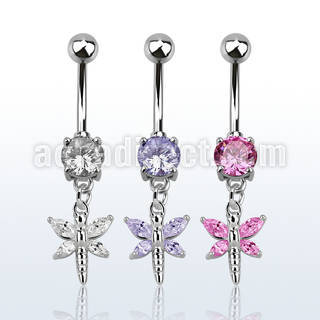 mcdz349 piercing ombligo acero quirurgico libelula alas zirconita 10mm al por mayor