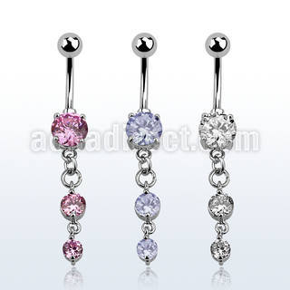 mcdz351 belly banana w 2 dangling prong set round cz stones