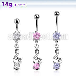 mcdz370 316l steel belly banana with 2 bezel ball g clef w cz