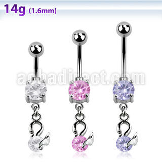 mcdz376 316l steel belly banana w 2 bezel swan w round cz