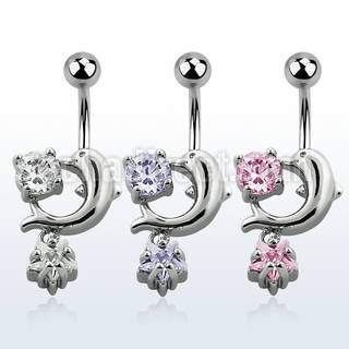 mcdz384 piercing ombligo acero quirurgico delfin zirconia redonda zirconia estrella 10mm venta