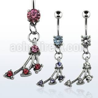 mcdz387 316l steel belly banana with prong cz crystal branches