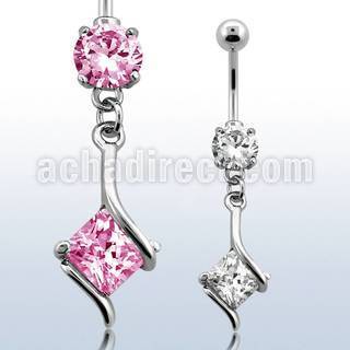 mcdz406 piercing ombligo acero quirurgico zirconia redonda 8mm zirconia cuadrada 10mm mayorista