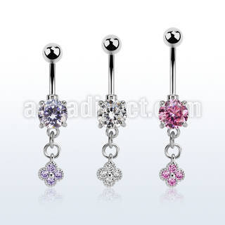 mcdz411 piercing ombligo acero quirurgico zirconita redonda 8mm colgante flor zirconia plata al por mayor