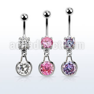 mcdz417 piercing ombligo acero quirurgico zirconita redonda 8mm colgante redondo zirconia medio plata al por mayor