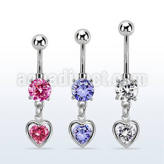 mcdz419 piercing ombligo acero quirurgico zirconita redonda 8mm colgante corazon zirconia redonda medio plata al por mayor