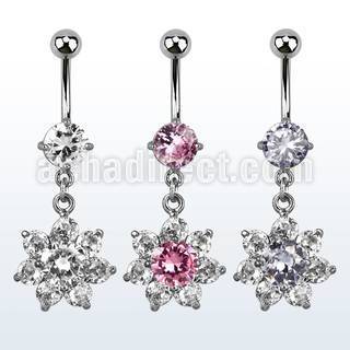 mcdz46 316l steel belly banana with round prong cz cz flower