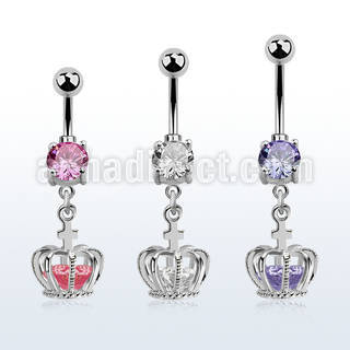 mcdz590 piercing ombligo acero quirurgico zirconita redonda 8mm colgante corona zirconia plata mayorista