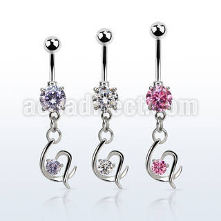 mcdz731 piercing ombligo acero quirurgico zirconia redonda 8mm colgante corazon lujo zirconia plata mayorista