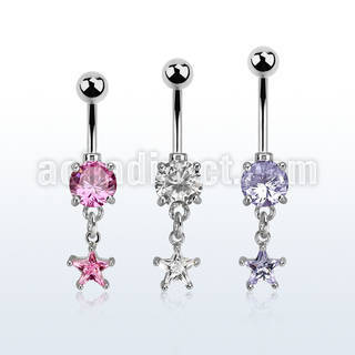 mcdzs6 piercing ombligo acero quirurgico zirconia redonda 8mm colgante zirconita estrella 6mm plata distribuidor mayorista