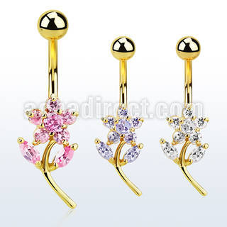mdgz323 banana ombligo acero 316l anodizado dorado flor zirconia venta