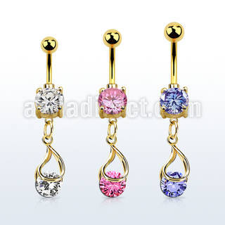 mdgz416 piercing ombligo acero 316l oro zirconita redonda 8mm colgante zirconia redonda ajustada presion oro al por mayor