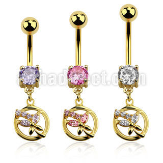 mdgz520 gold anodized belly banana w a dangling butterfly