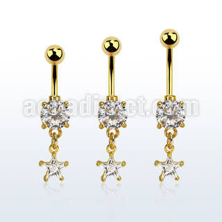 mdgzs6 piercing ombligo acero 316l anodizado dorado zirconia redonda 8mm colgante estrella zirconia 6mm oro al por mayor