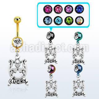 mdk572 pvd 316l steel belly banana w dangling horseshoe w lucky