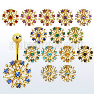 mdk700 piercing ombligo acero 316l anodizado flor grandes cristal inferior al por mayor