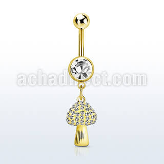 mdk764 piercing ombligo acero 316l pvd dorado bola joya 8mm colgante seta cristal oro distribuidor