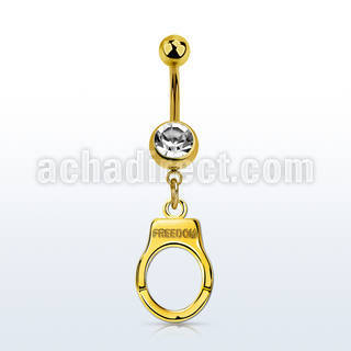 mdk765 piercing ombligo acero 316l pvd dorado bola joya 8mm colgante esposas distribuidor
