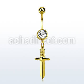 mdk768 piercing ombligo acero chapado pvd dorado bola joya colgante punal colgante laton chapado oro