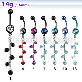 mdkdpr7 pvd 316l steel belly banana w dangling multi pearl chain