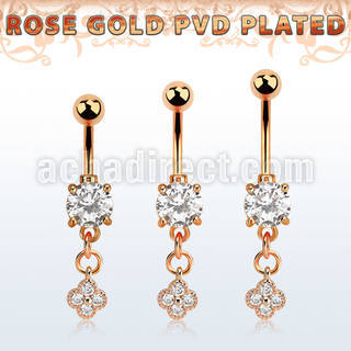 mdrz411 rose gold steel belly banana w dangling small cz flower