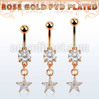 mdrz413 piercing ombligo acero 316l pvd oro rosa zirconita redonda 8mm colgante flor zirconia oro rosa distribuidor