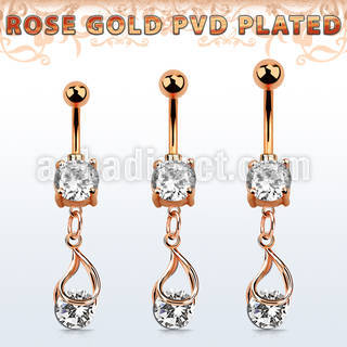 mdrz416 piercing ombligo acero 316l oro rosa zirconita redonda 8mm colgante zirconia redonda ajustada presion oro rosa venta