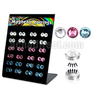 mg84 board of 6mm round crystal magnetic earrings in colors