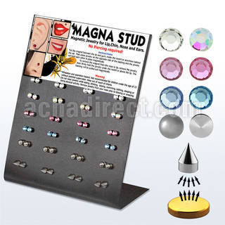 mg92 display 48 piercings falsos acrilicos magneticos formas bola cono cristal distribuidor mayorista