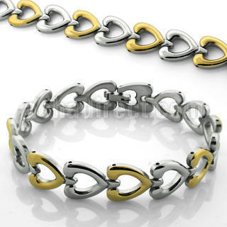 mgcob5 steel bracelet w polished gold plated heart links